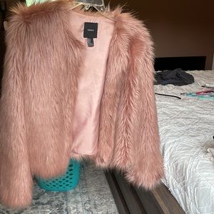 Pink - dusty rose - fur coat - faux fur